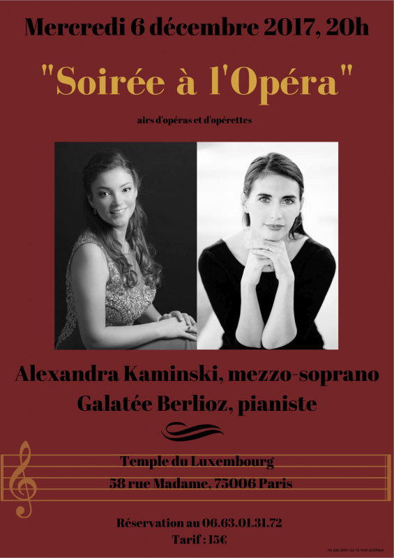 "Soirée à l'Opéra" mercredi 6 décembre à 20h